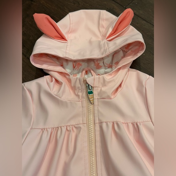 Target Cat & Jack 12M Pink Bunny Raincoat Pockets Jersey Cotton Lined Hooded - Picture 3 of 12